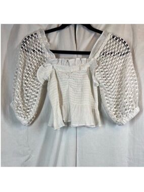 Surf Gypsy 100% cotton crochet sleeve smocked square neck cropped blouse